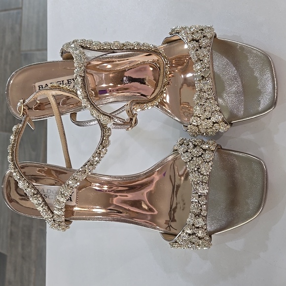 Badgley Mischka Galia Crystal Ankle Strap Evening Bridal Strappy Heels Size 10 - Picture 2 of 12